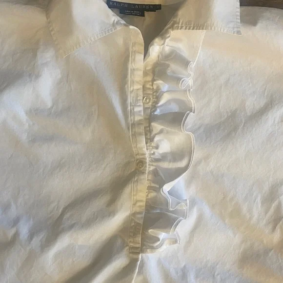 Ralph Lauren 100% Cotton White Ruffled Popover Blouse Size 12 - Picture 6 of 10